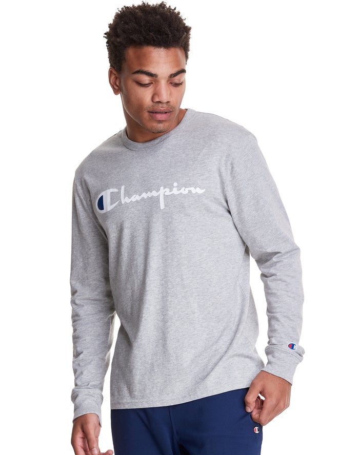 Champion Long-Sleeve Lightweight Script Logo T-Shirt Heren - Grijs - Belgie 3954XYCLW